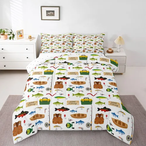 Miniatura 52 de Erosebridal Juego de edredón de tiburón, tamaño individual, juego de ropa de cama de vida oceánica para niños y niñas, color verde azulado