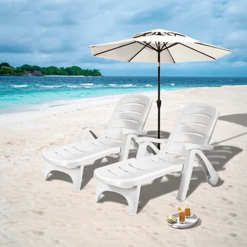 Miniatura 2 de Giantex Tumbona plegable con ruedas, silla de patio al aire libre, tumbona ajustable con ruedas reclinable de 5 posiciones con reposabrazos