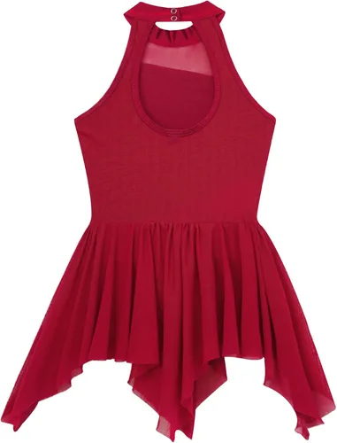 Miniatura 4 de YiZYiF Vestido de baile de lentejuelas para niños y niñas, leotardo de ballet, cuello alto, vestido lírico, traje de rendimiento irregular