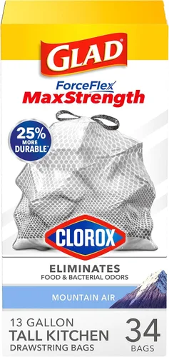 Glad ForceFlex MaxStrength - Bolsas de basura altas para cocina, 13 galones, 34 unidades (el paquete puede variar)