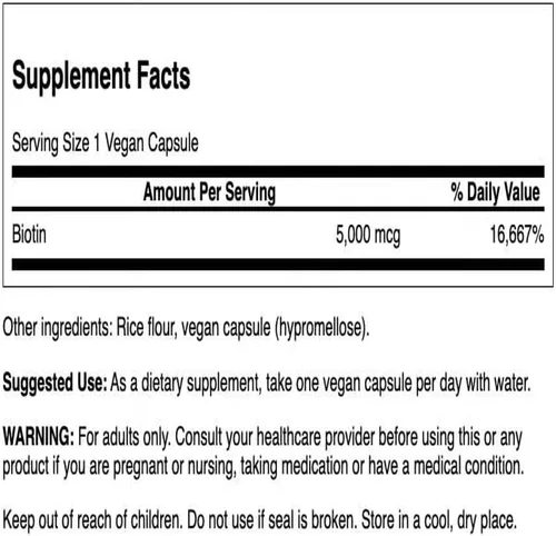 Miniatura 2 de Swanson Biotina Vitamina B7 5000 mcg 100 Cápsulas