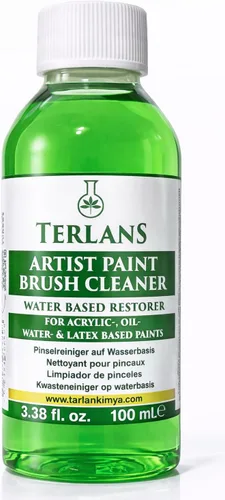 TERLANS Limpiador y solución de cuidado de pinceles de pintura artística, 3.38 onzas líquidas (3.4 fl oz) | Elimina los residuos acrílicos y de