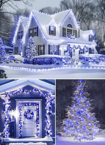 Miniatura 5 de Luces de Navidad para exteriores, cadena de luces LED de 100 pies con bombillas C9 de fresa azul y blanca, impermeable, conectable, certificado UL