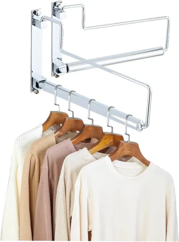 Miniatura 12 de NEWRAIN Estante de secado de ropa, estantes para secar ropa, colgador de ropa con brazo oscilante montado en la pared para lavandería, garaje, uso