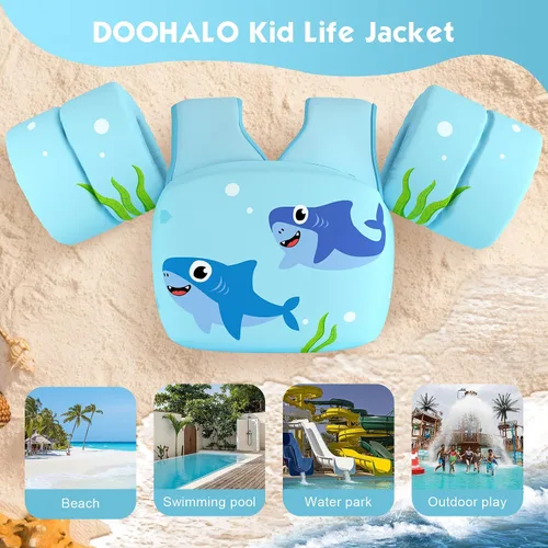 Miniatura 2 de DOOHALO Flotadores de natación para niños de 28 a 70 libras, chaleco flotante de hombro para niños de 2 a 8 años de edad, para niños y niñas, bebés