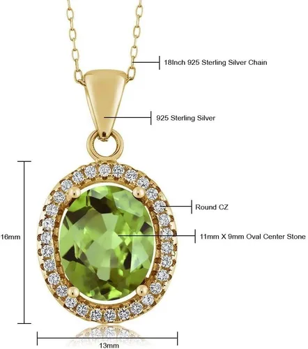 Miniatura 46 de Gem Stone King Collar con colgante de plata chapada en oro amarillo de 18 quilates de 0.433 x 0.354 in con piedra natal ovalada para mujer