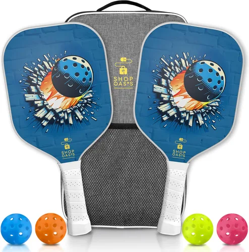 Palas de pickleball para niños (juego de 2), paletas de tamaño infantil (a partir de 6 años), núcleo de panal ligero, cara de golpe de fibra de
