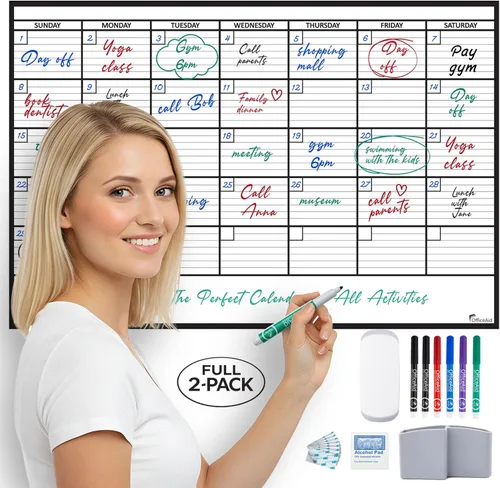 Miniatura 18 de Calendario pequeño de borrado en seco para pared de 17 x 26 pulgadas, mes en blanco para niños, oficina, agenda de aula, planificador mensual