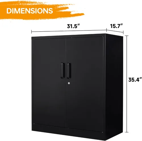 Miniatura 2 de Armario de almacenamiento de metal con 2 puertas, gabinete de almacenamiento de acero con cerradura con 2 puertas y estantes ajustables, gabinete