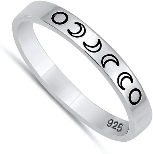 Miniatura 2 de Lunar Moon Phases Science Nature - Anillo espacial, plata de ley 925, tamaños 4 10