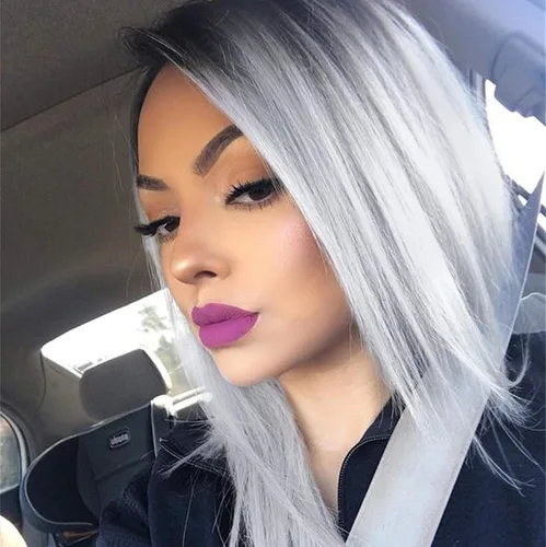 Miniatura 15 de Quick Wig - Pelucas Ombre, verde menta, corto, lacio, peluca bob, parte media sintética, para uso diario, cosplay, fiesta, pelucas completas