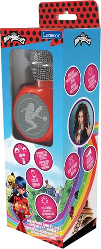 Miniatura 3 de LEXiBOOK Micrófono inalámbrico milagroso con altavoz y luces, Bluetooth, función de cambio de voz, efectos de luz, puerto micro SD, USB, plata/rojo