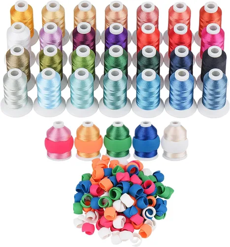 Hilo para máquina de bordar de 28 colores surtidos con soporte de 28 hilos, 1,640.4 ft (550 Y), kit de hilos de bordado de poliéster y bobinas para