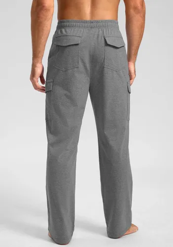 Miniatura 3 de Pudolla Pantalones deportivos de algodón para hombre con bolsillos tipo cargo, parte inferior abierta, pantalones de yoga para hombre, pantalones