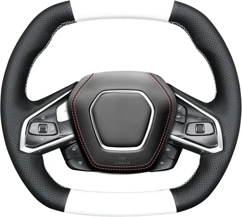 Miniatura 7 de MEWANT Funda para volante de automóvil de piel auténtica y gamuza cosida a mano para Chevrolet Stingray Z06 Corvette (C8) 2020-2022
