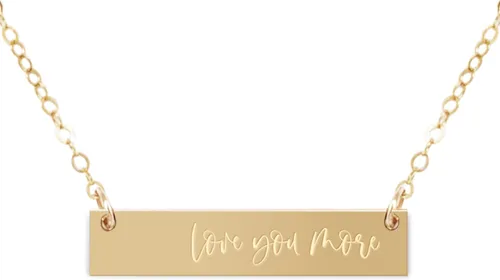 Zen & Zuri Love You More - Collar de barra con relleno de oro grabado, regalo del día de San Valentín, aniversario de boda, regalo para ella, regalo