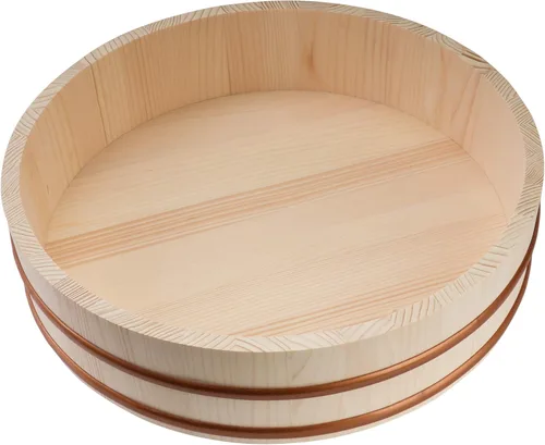 Miniatura 2 de Kichgather Tazón de arroz de madera para sushi con tapa Hangiri Sushi Oke Sushi Arroz Mezclador (13 pulgadas con tapa)