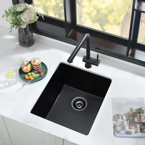 Miniatura 8 de Fregadero de barra negro de 12 pulgadas para montaje inferior de cuarzo-iAnomla 12x15 fregadero de cocina pequeño negro para montaje inferior barra
