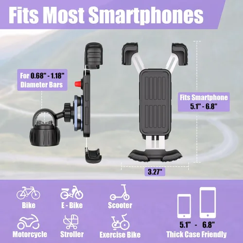Miniatura 7 de TXV Soporte para Teléfono de Motocicleta - Amortiguador de Vibración Mejorado - Soporte de Teléfono para Bicicleta Giratorio 360°, Clip de Teléfono