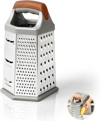 Miniatura 11 de Rallador de caja, rallador de queso de acero inoxidable de 4 caras con asa, rallador de alimentos para cocina, rebanador de queso para alimentos