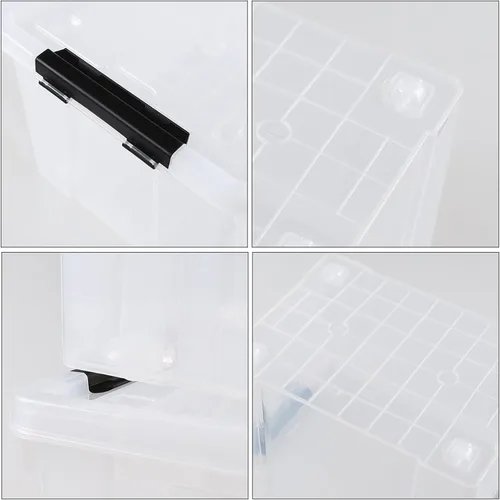 Miniatura 3 de Caja de almacenamiento de 35 cuartos de galón con ruedas, base transparente, contenedores de plástico con tapa de cierre seguro, pestillo negro