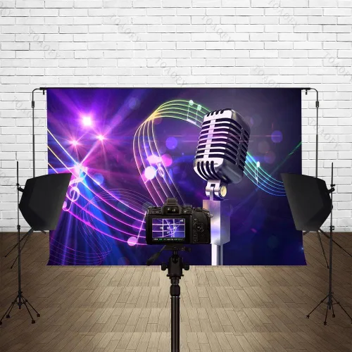 Miniatura 3 de Fondos de música de discoteca de 7 x 5 pies con símbolo de música, micrófono, fotografía, fondo, decoración, suministros de música, fiesta, cabina