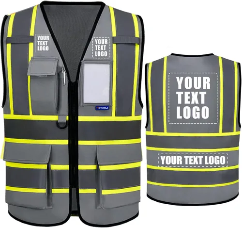 Miniatura 20 de AYKRM Chaleco de Seguridad de Construcción Personalizado con Logotipo Impreso de Alta Visibilidad Reflectante de 2 Tonos