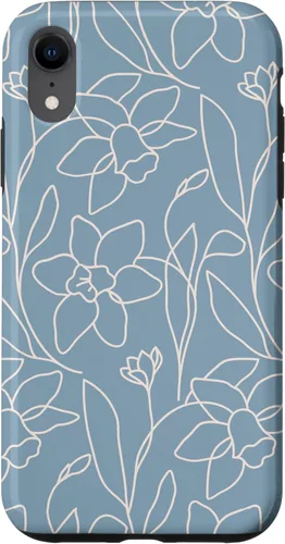 Miniatura 25 de Poppy Flower Line Art Modern Leaves Boho Light Blue Case for iPhone 17