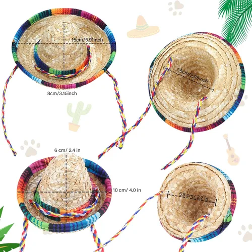 Miniatura 2 de Haysandy 18 piezas de mini sombrero, sombrero de paja para fiesta, sombrero mexicano, decoraciones de fiesta de carnaval para mascotas, niños