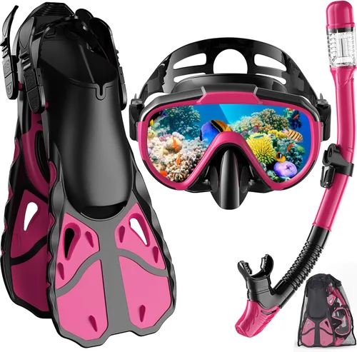 Juego de esnórquel con aletas, combo de máscara de esnórquel para adultos, bolsa de viaje para esnórquel, buceo, natación