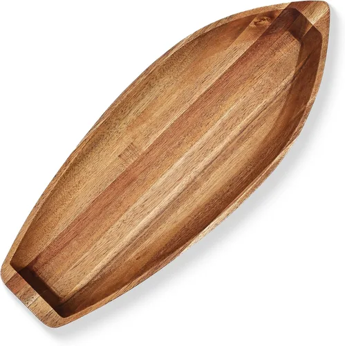 Miniatura 9 de Bandeja para servir Barco de la Suerte, plato de madera maciza de acacia con forma interesante para servir postres, frutas, aperitivos y ornamento