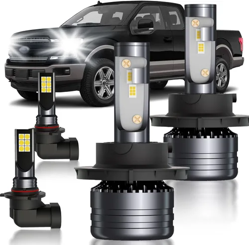 para Ford F150 2004-2014 Bombillas LED Combo, paquete de 4 bombillas LED superbrillantes blancas para luz alta, baja y antiniebla