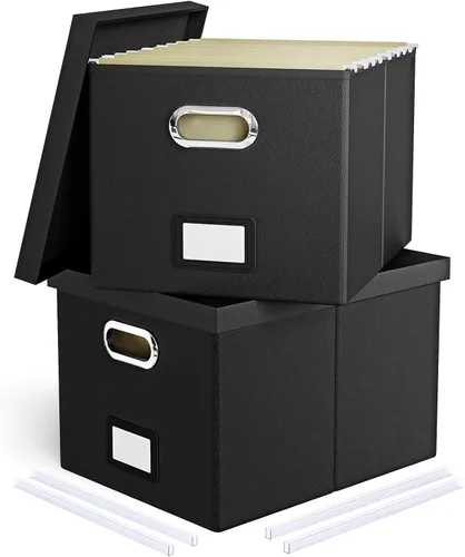 Miniatura 33 de Organizador de archivos en paquete de 2, caja archivadora portátil con tapa, compatible con carpetas tamaño carta/legal, organizador de documentos