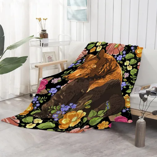 Miniatura 5 de Manta de oso para sofá, dormitorio, camping, forro polar, suave, esponjosa, acogedora, cálida, de franela de lujo, linda manta de animales, regalos