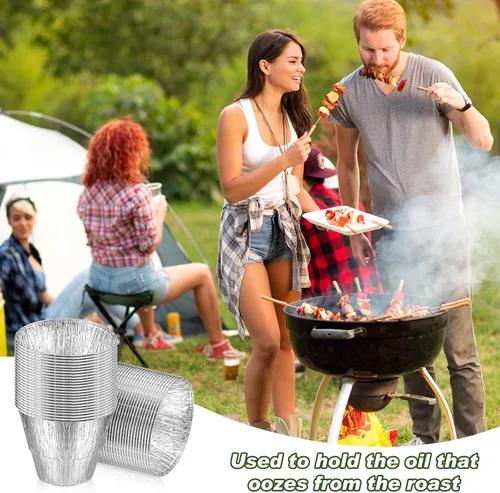 Miniatura 6 de meekoo Bandeja de revestimiento de cubo de grasa, 50 piezas de papel de aluminio, accesorios de parrilla para atrapar grasa, plateado, desechable