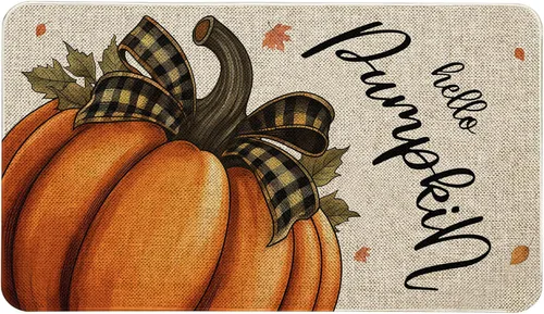 Miniatura 15 de Mloabuc Felpudo decorativo de otoño naranja con texto divertido de calabaza de bienvenida, tapete para interiores, decoración creativa de temporada