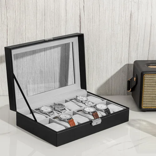 Miniatura 3 de Oyydecor Caja de reloj de piel sintética, organizador de almacenamiento de madera para almacenamiento y exhibición, regalos de hombres y mujeres