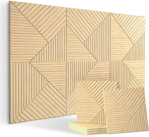 Miniatura 14 de 4 paneles de pared de listones de madera acústica 3D, absorción de sonido con cancelación de ruido, decoración de pared interior de teca natural