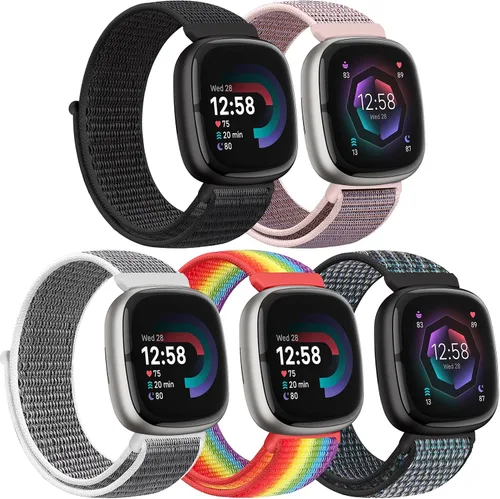 Miniatura 29 de Correas de nailon compatibles con Fitbit Versa 4/Sense 2/Versa 3/Fitbit Sense, correa de repuesto ajustable deportiva suave transpirable