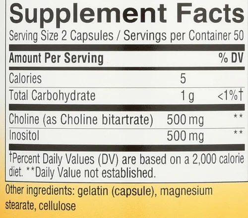 Miniatura 3 de Nature's Way Colina e inositol, salud cerebral*, energía celular*, 1000 mg por porción, 100 cápsulas