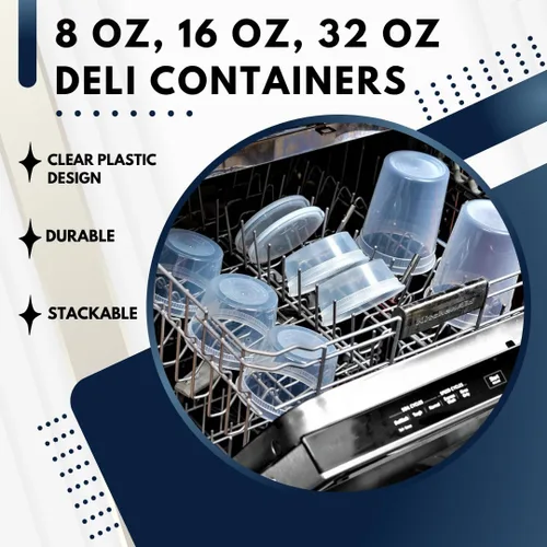 Miniatura 3 de Green Direct Contenedores de delicatessen con tapas, combo de almuerzo de plástico desechable 60 juegos, 20 8 onzas y 20 16 onzas y 20 32 oz.