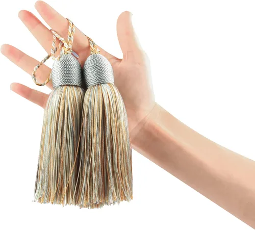 Miniatura 8 de 2 dijes de borla de poliéster con lazo, accesorios de manualidades hechos a mano para decoración del hogar y muebles (negro)