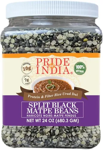 Pride Of India - Frijoles Matpe de Lenteja Negra Partida - Urad Dal Rico en Proteína y Fibra, Frasco de 1.5 Libras