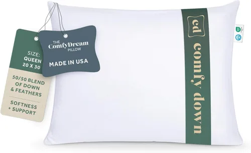 Miniatura 9 de ComfyDown Almohada de cama ComfyDream de mezcla de plumas 50/50 para dormir, funda de algodón egipcio, fabricada en Estados Unidos