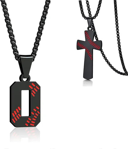 Inspiration - Collares de béisbol, collar con número de camiseta de béisbol y colgante de cruz de acero inoxidable, regalo de béisbol personalizado