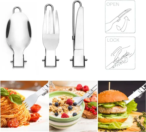 Miniatura 6 de Odoland Utensilios de cocina para camping con estufa, mosquetón, soporte para cartucho trípode y taza de acero inoxidable, soporte para tanque, kit