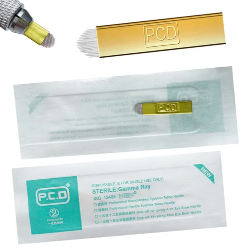 Miniatura 12 de S7 30 agujas de microblading con 0.008 in de diámetro, agujas de tatuaje manual de cejas de maquillaje permanente, hojas de microblading - azul 7