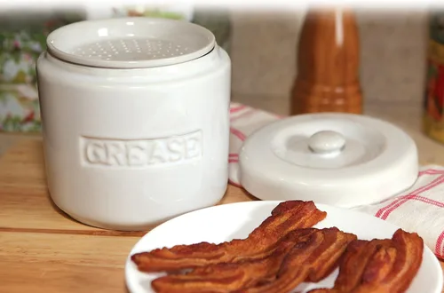 Miniatura 8 de Fox Run Recipiente de grasa de tocino de porcelana con colador, contenedor de grasa blanco para cocina, 5 x 5 x 5.5 pulgadas