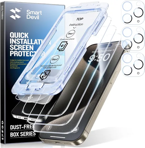 Miniatura 16 de SMARTDEVIL Paquete de 2+2 protectores de pantalla transparente HD para iPhone 17 Pro Max con 2 protectores de lente de cámara, vidrio templado 9H