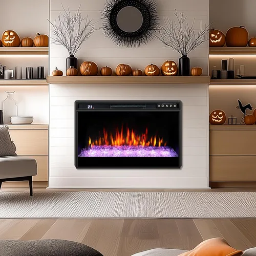 Miniatura 7 de Insertos de chimenea eléctrica de 26 pulgadas, chimenea eléctrica empotrada de 1500 W con control remoto, cristal, protección contra